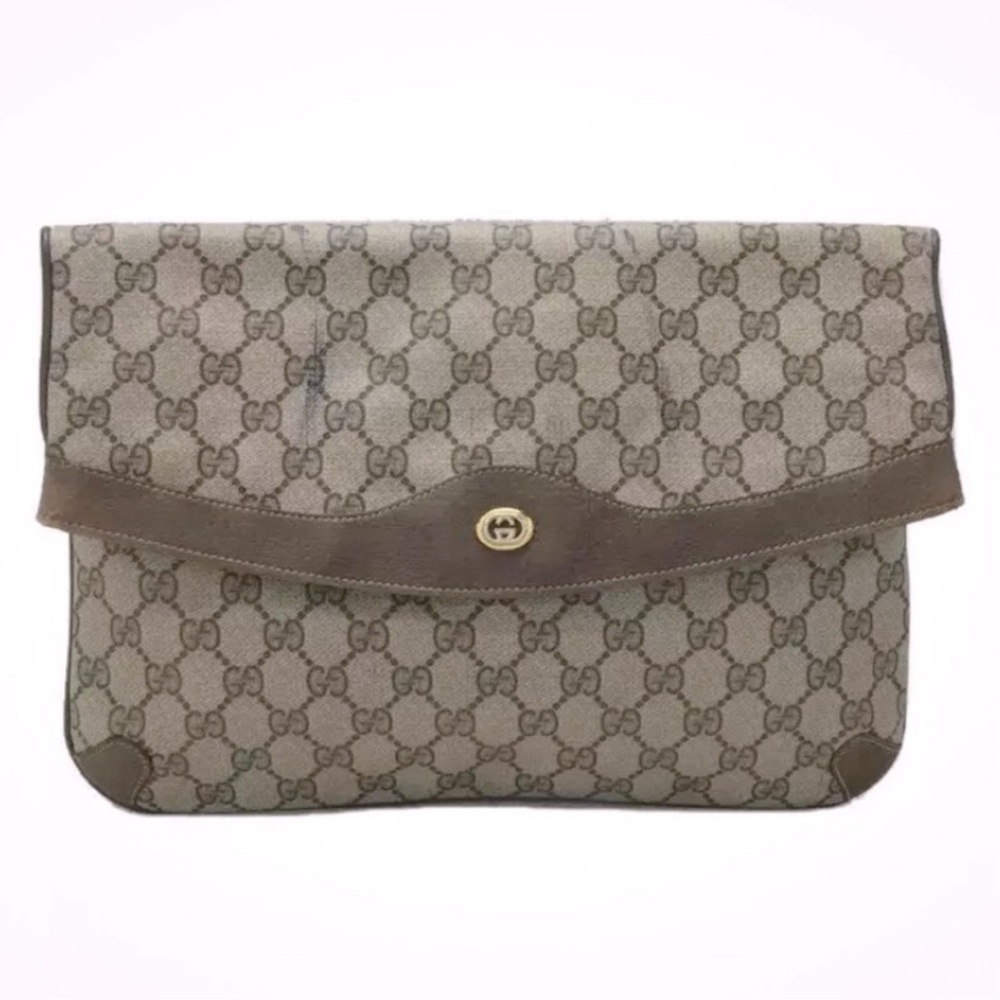 Gucci Brown Monogram Clutch Bag-vintage with wear‎